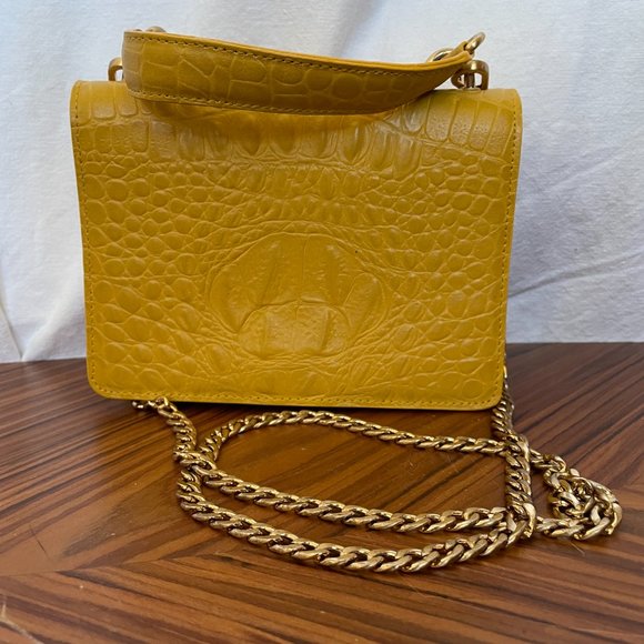 Real Leather Yellow & Gold Cross Body Mini Bag - NWOT - Picture 3 of 9